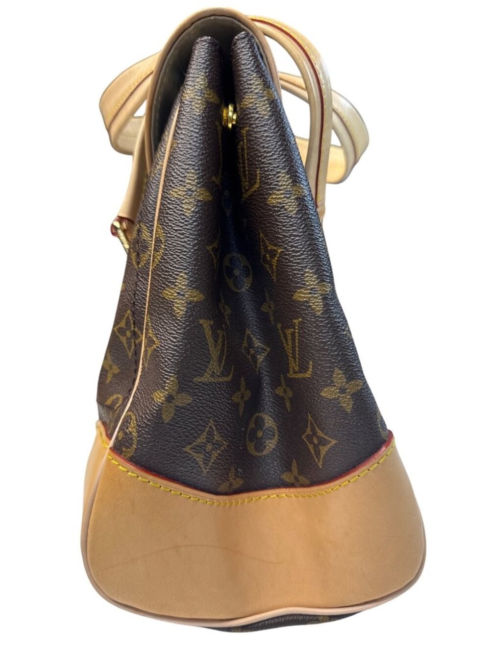 Monogram Canvas Handbag With Beige Leather Trim & Gold Hardware - Picture 3 of 14